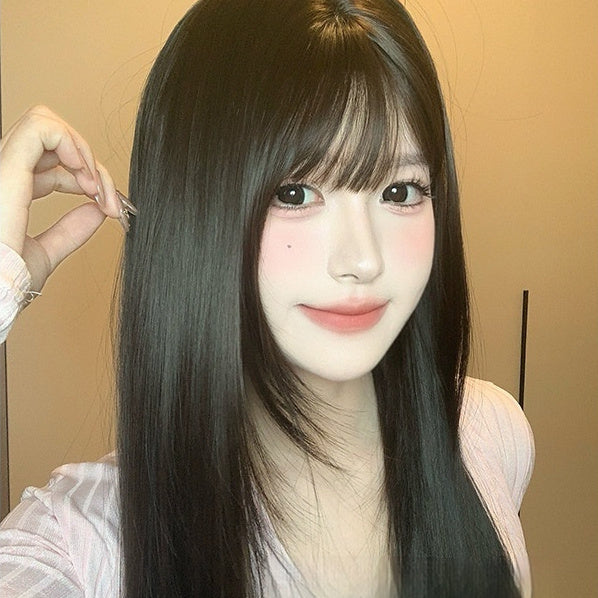Wig Female Dark Brown Round Face Natural Full-head Wig