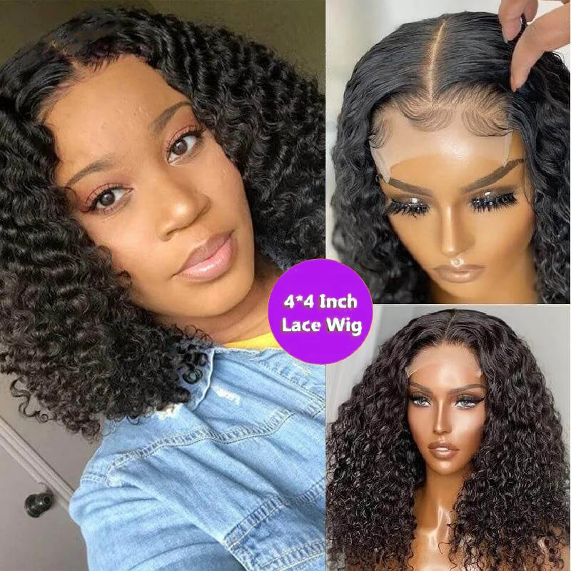 Bob Wigs Human Hair Deep Wave Curly Short Bob Wigs 13X4 Transparent Lace Front Wigs 200% Density 100% Human Hair For Black Women