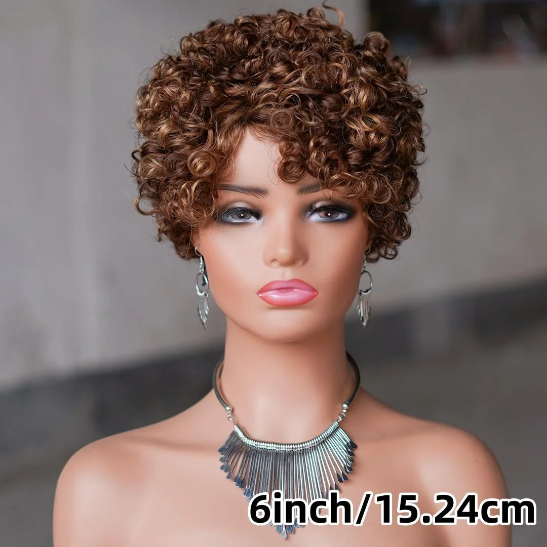 Moisie 9042 Cheap 4/27 Human Hair Wig Curly Pixie Cut Wig Short Bob Wig for Women 6 Inch Wholesale 180% Density Pixie Cut Wig