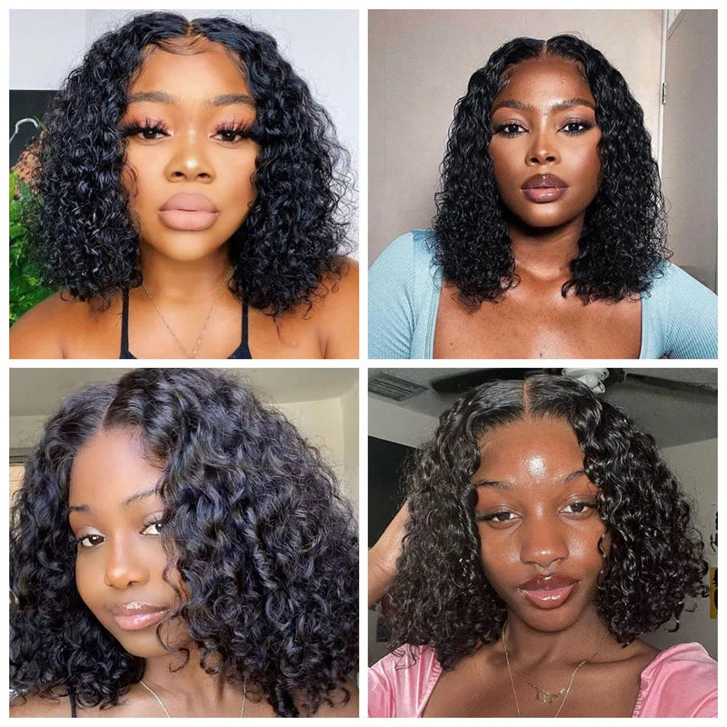 Bob Wigs Human Hair Deep Wave Curly Short Bob Wigs 13X4 Transparent Lace Front Wigs 200% Density 100% Human Hair For Black Women