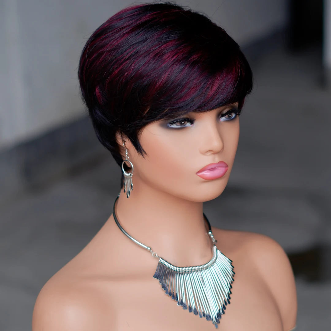 Moisie 9149 Human Hair Wig Short Straight Bob Wigs for Women P1B/99J Straight Full Machine Made Pixixe Cut Wig