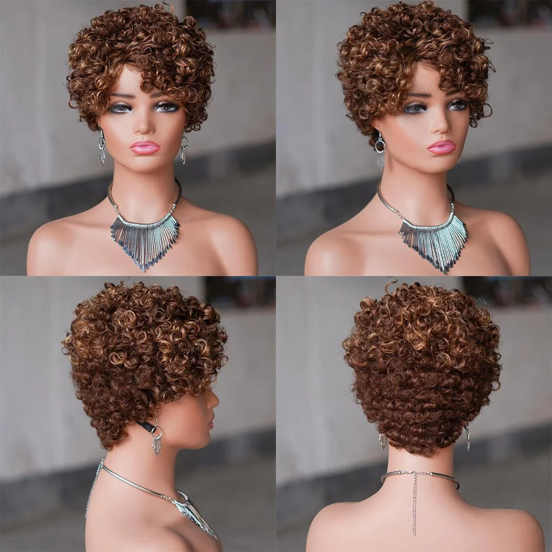Moisie 9042 Cheap 4/27 Human Hair Wig Curly Pixie Cut Wig Short Bob Wig for Women 6 Inch Wholesale 180% Density Pixie Cut Wig