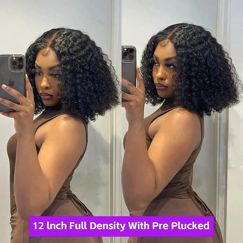 Bob Wigs Human Hair Deep Wave Curly Short Bob Wigs 13X4 Transparent Lace Front Wigs 200% Density 100% Human Hair For Black Women