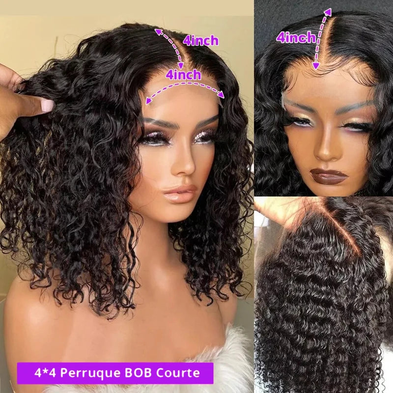 Bob Wigs Human Hair Deep Wave Curly Short Bob Wigs 13X4 Transparent Lace Front Wigs 200% Density 100% Human Hair For Black Women
