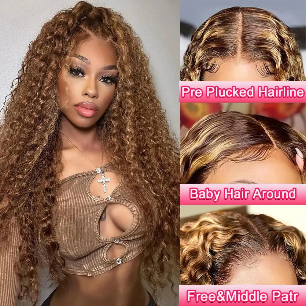 Highlight P/427 Ombre Human Hair Wig 13x6 Hd Lace Frontal Wigs Deep Wave Curly Lace Front Wig Pre Plucked With Baby Hair