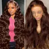 Chocolate Brown Color 13x6 Transparents Lace Front Human Hair Wig 100% Original Virgin Body Wave HD Lace Frontal Wigs