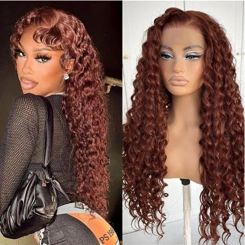 Raw Indian Hair Reddish Brown Kinky Curly HD Lace Frontal Wig Glueless Transparent Lace Front Human Hair Wigs for Black Women