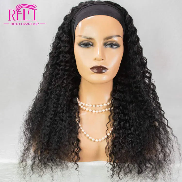 Headband Human Hair Wig None Lace Front Glueless Brazilian Virgin Hair Machine Made Headband Wig for Women