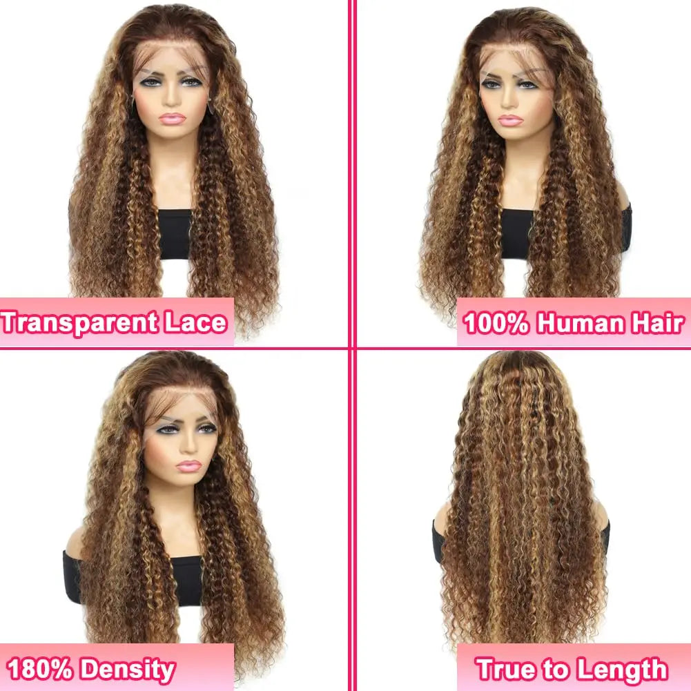 Highlight P/427 Ombre Human Hair Wig 13x6 Hd Lace Frontal Wigs Deep Wave Curly Lace Front Wig Pre Plucked With Baby Hair