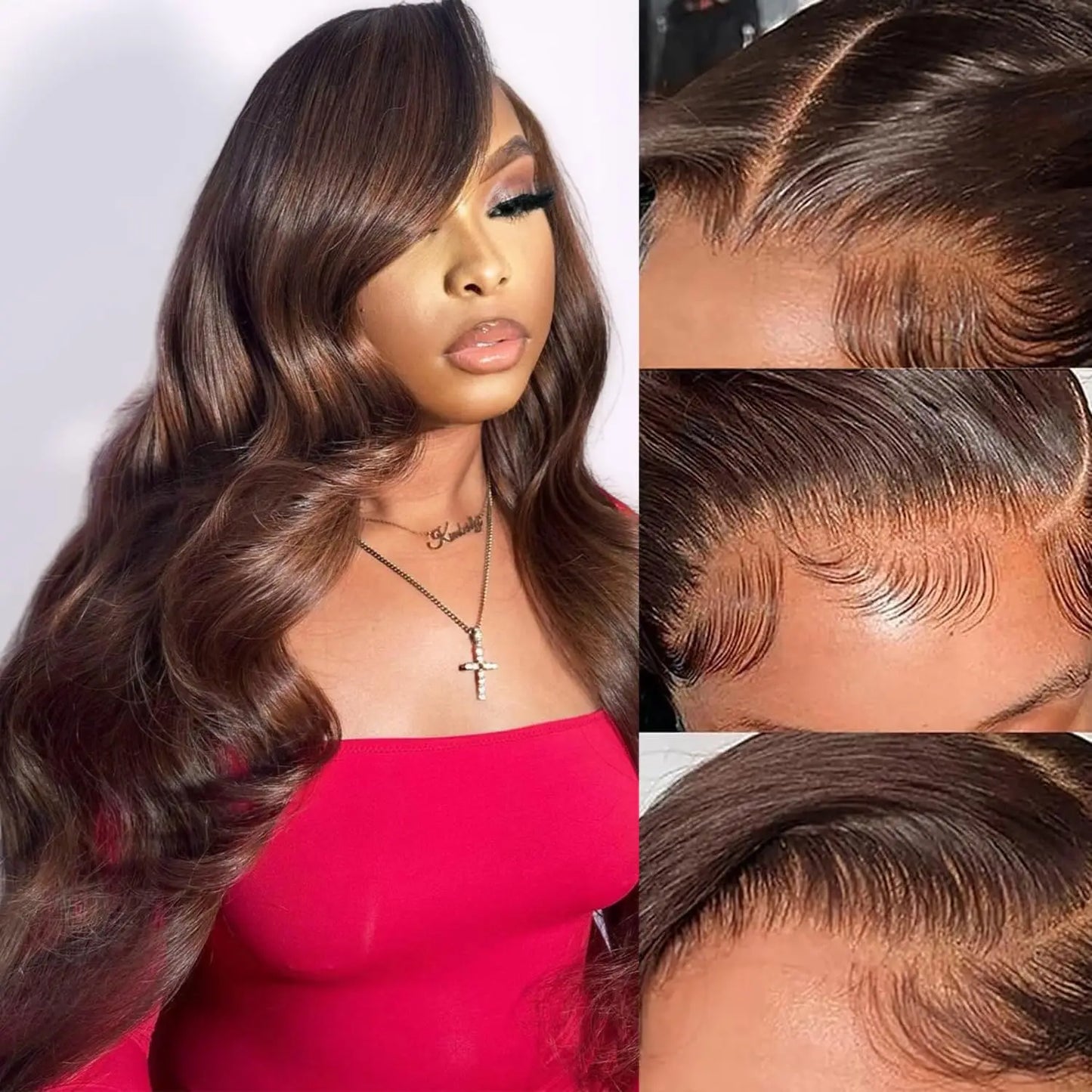Chocolate Brown Color 13x6 Transparents Lace Front Human Hair Wig 100% Original Virgin Body Wave HD Lace Frontal Wigs