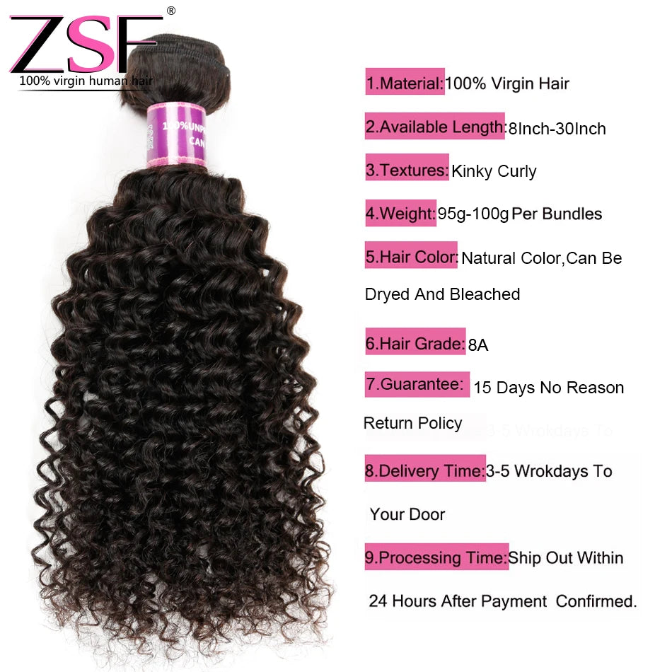 ZSF Brazilian Human Hair Extension Kinky Curly Hair, Wholesale Virgin Brazilian Hair Vendor, Raw Virgin Cuticle Aligned Hair