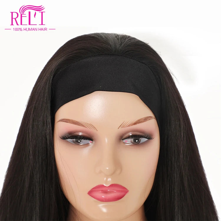 Headband Human Hair Wig None Lace Front Glueless Brazilian Virgin Hair Machine Made Headband Wig for Women