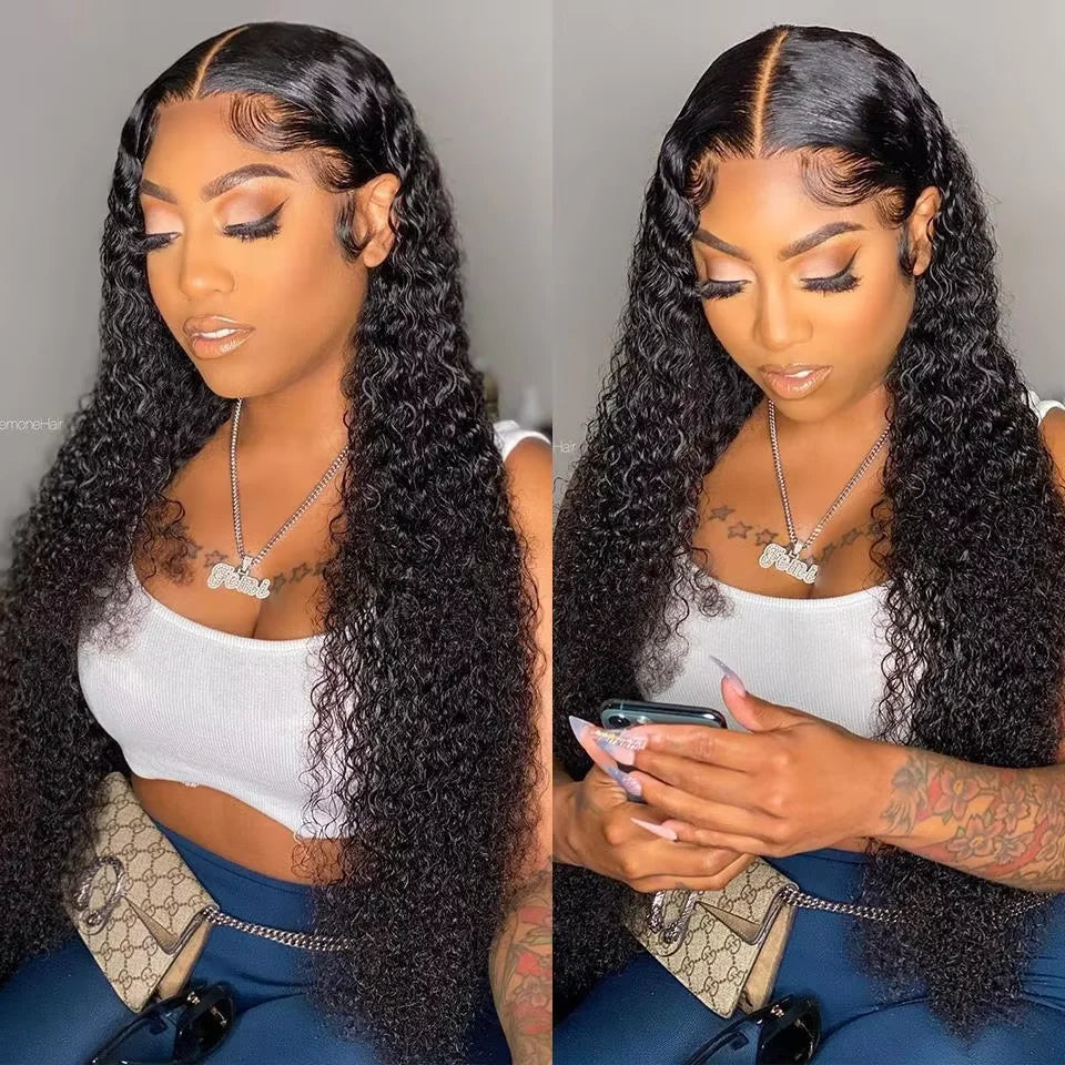 150% 180% 200% Density Jerry Curl Human Virgin Hair Lace Front Closure Wig for Black Women Brazilian Kinky Curly Hair Wigs Human