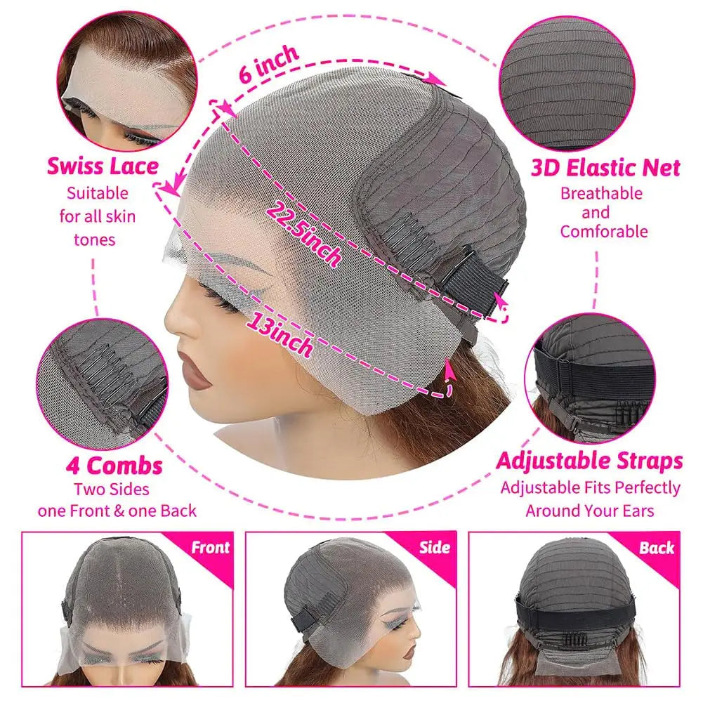 Chocolate Brown Color 13x6 Transparents Lace Front Human Hair Wig 100% Original Virgin Body Wave HD Lace Frontal Wigs