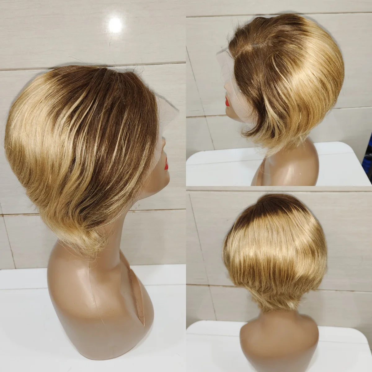 8 Inch 13*4 Pixie Short Straight Remy Hair Wig French Lace Base Material Transparent Lace Front Human Hair Frontal Extension