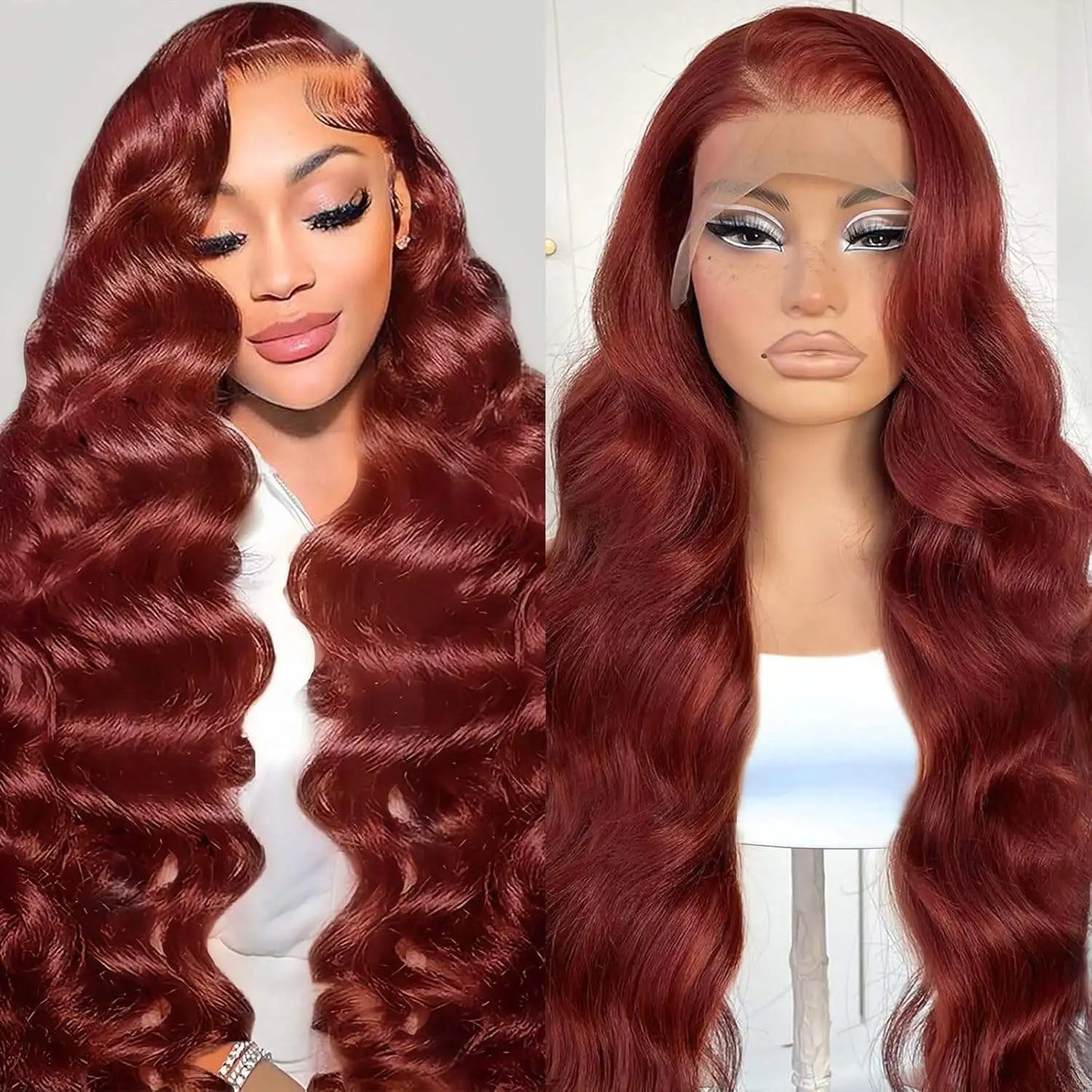 34 Inch Reddish Brown Body Wave HD Lace Front Human Hair Wig PrePlucked 13x4 Colored Human Hair Glueless Lace Frontal Wigs