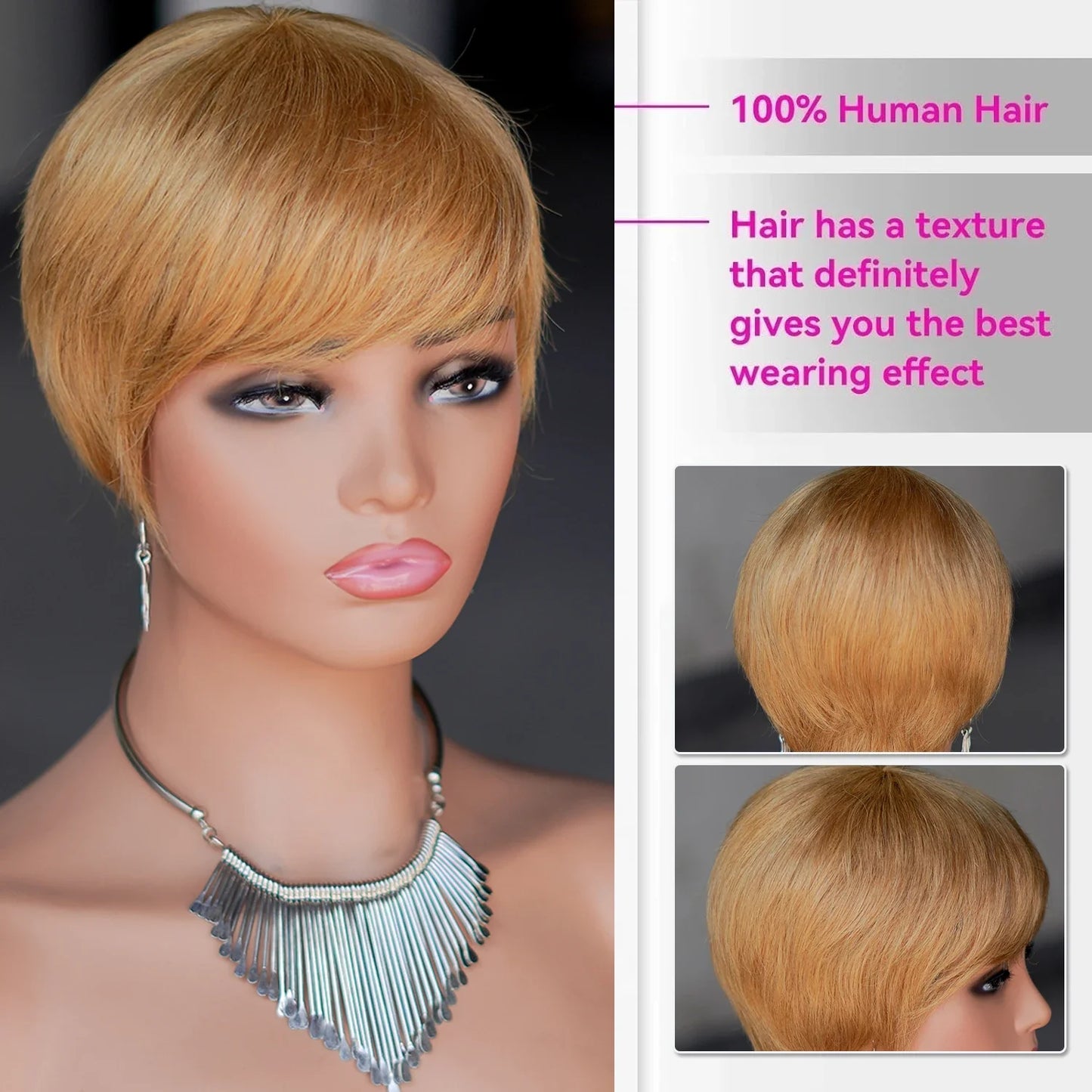 Pixie Cut Human Hair Wig Short Straight Layered Full Machine Made Wig 100% Remy Human Hair for Black Women Natural