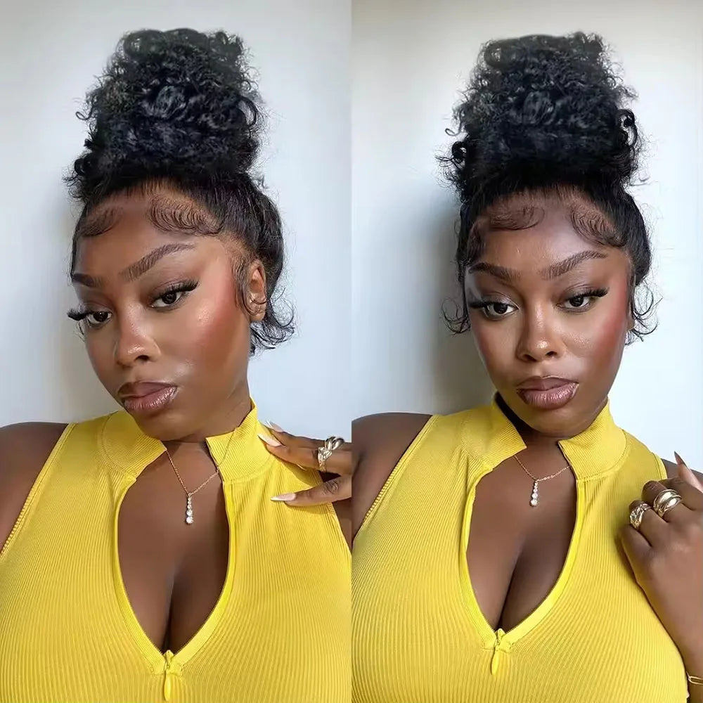 360 HD Full Lace Front Wigs Kinky Curly Human Hair Wig Pre Plucked Glueless Wig Invisible Drawstring 100% Brazilian Human Hair
