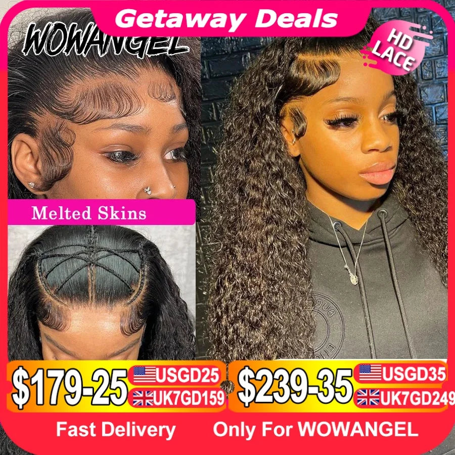 Wow Angel 250% HD Lace Frontal Wigs 13X6 Water Wave Wigs 13x4 Lace Frontal Wigs Pre Plucked Curly Wig Human Hair Wig For Woman