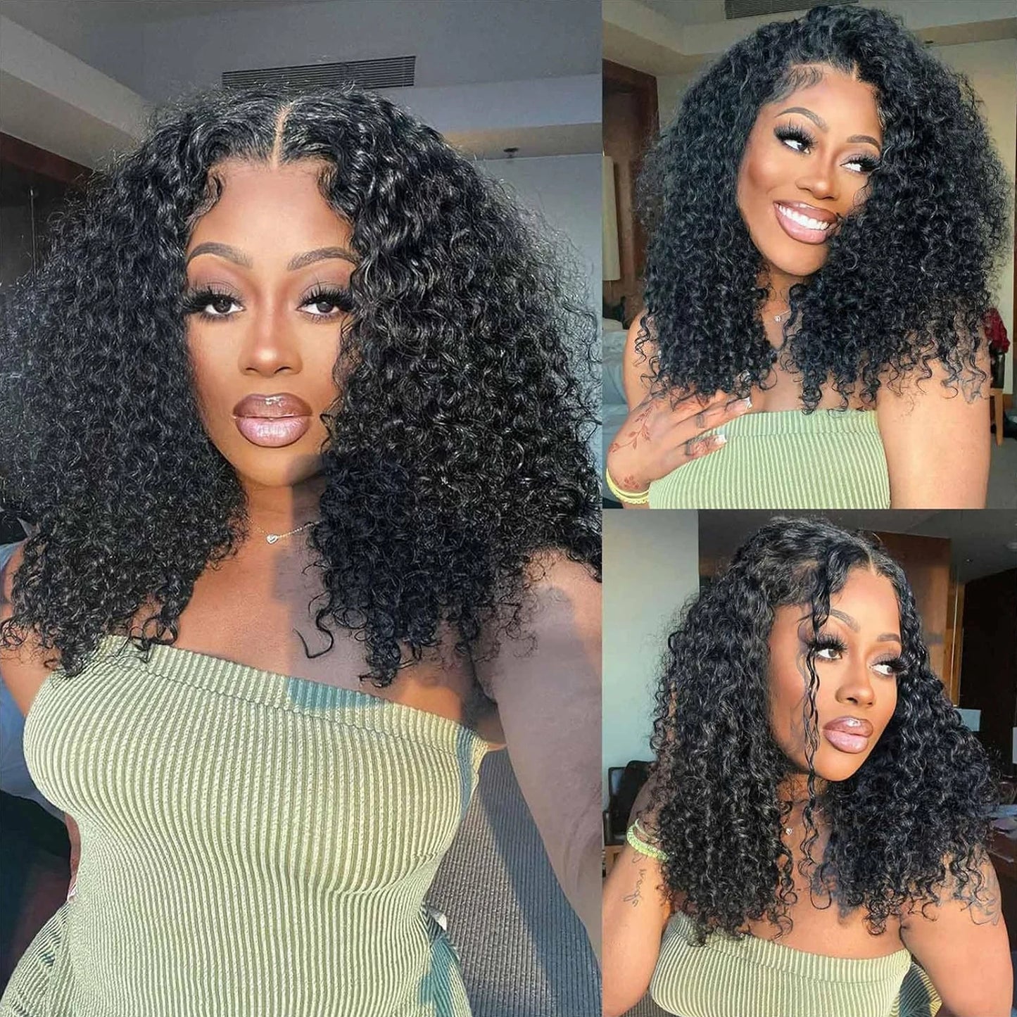 Bob Wigs Human Hair Deep Wave Curly Short Bob Wigs 13X4 Transparent Lace Front Wigs 200% Density 100% Human Hair For Black Women