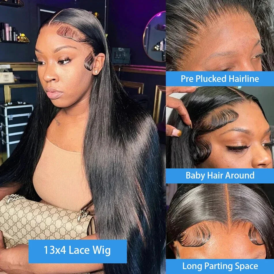 20 22 24 Inch 13x4 13x6 HD Transparent Bone Straight Lace Front Wigs 200 Density 360 Lace Brazilian Human Hair Wigs For Women
