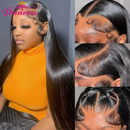 Princess Hair 13x6 HD Lace Frontal Human Hair Wigs Pre Plucked Straight Transparent Lace Front Human Hair Wigs For Women