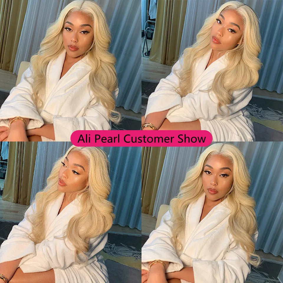 AliPearl Blonde Body Wave 5x5 Lace Closure Wig Peruvian Human Hair Wig 28Inch Transparent Lace Front Wig Pre Plucked 150 Density