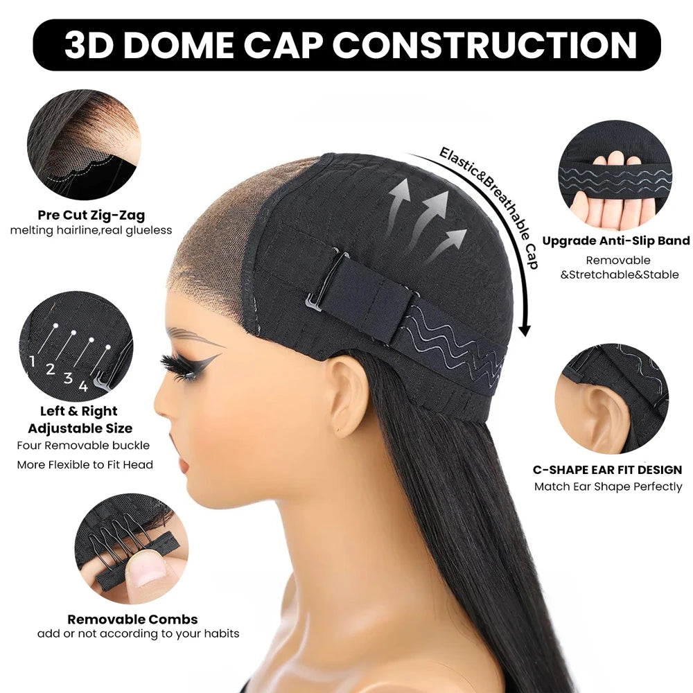 Glueless Invisible Strap Snug Fit 360 Full Lace Human Hair Wigs 7x5 Lace Closure Wig 250% Inspired Layers With Curtain Bang Wig