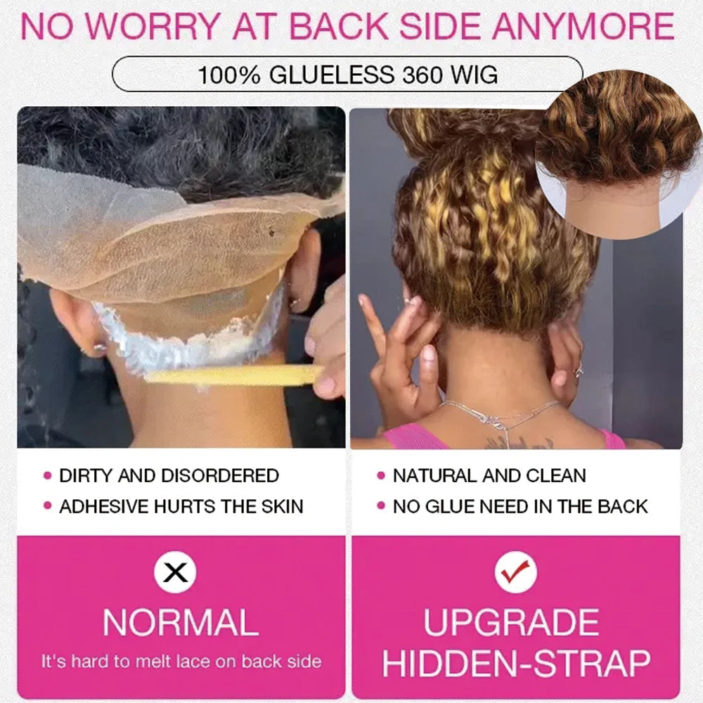 Highlight Ombre Invisi Strap 360 Full Lace Front Wig Human Hair Pre Plucked Body Wave 360 Glueless Upgrade 4/27 Human Hair Wig
