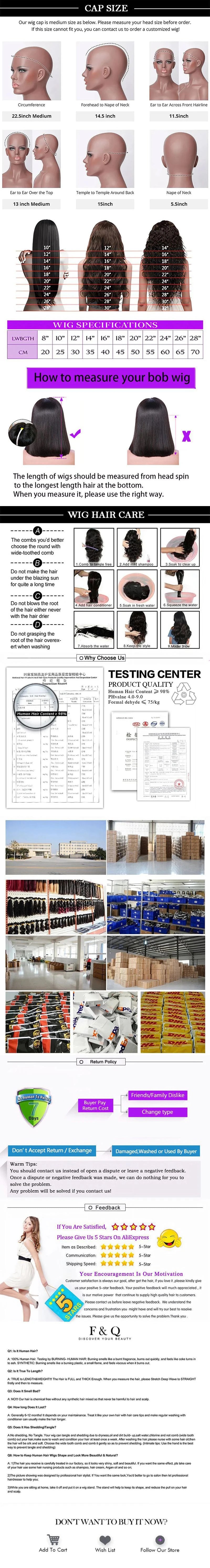 13x4 Lace Front Bob Wig Human Hair 200 Density Brazilian Virgin Straight Hair Wig Pre-Plucked Natural Black