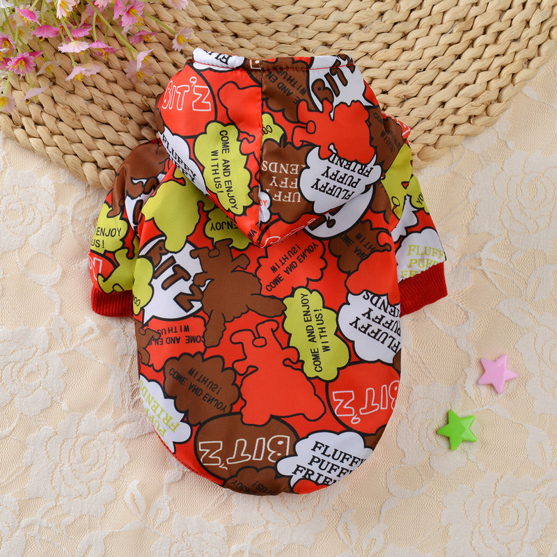 Fashion Cartoon Plus Velvet Windbreaker Small Dog Cat Clothes