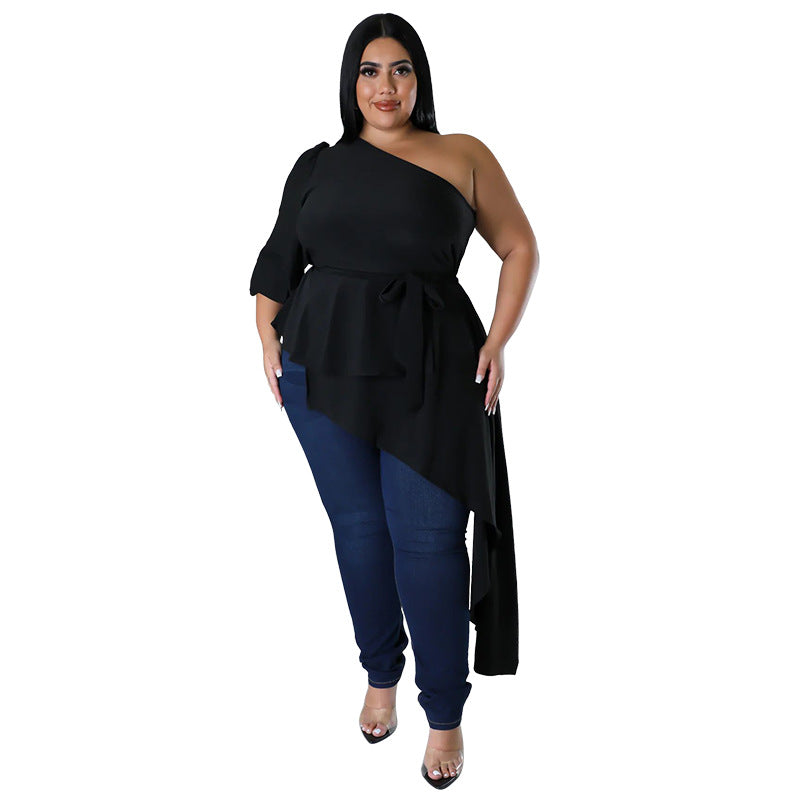 Fashionable Edgy Asymmetrical One-shoulder Long-sleeve Sexy Top