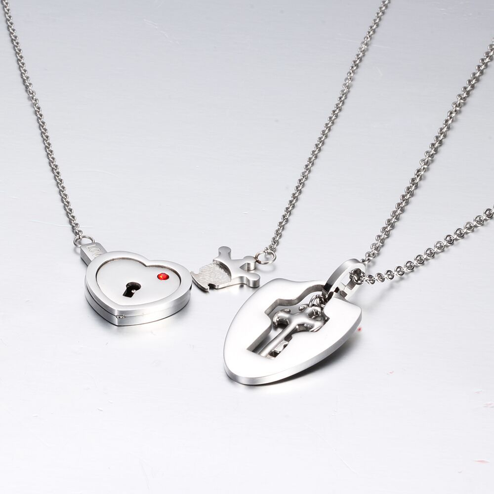 Valentine's Day Gift Titanium Steel Key Lock Necklace Set Pair