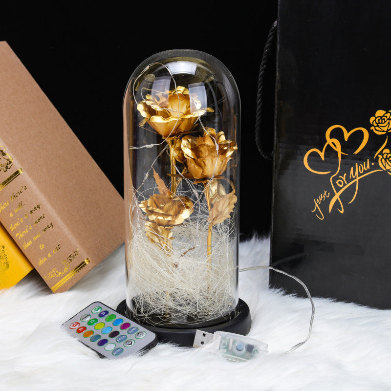 Three Gold Foil Flower Glass Cover Valentine's Day Birthday Gift