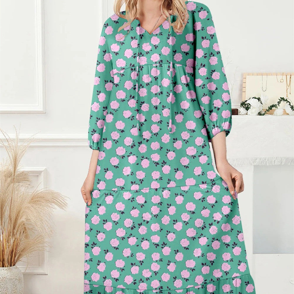 Women's Casual Loose Geometric Print Puff Sleeve Dress