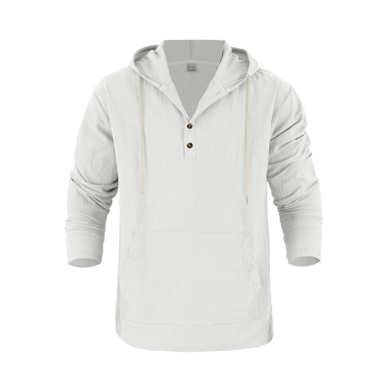 Hooded Long-sleeve Henley T-shirt With Large Pockets