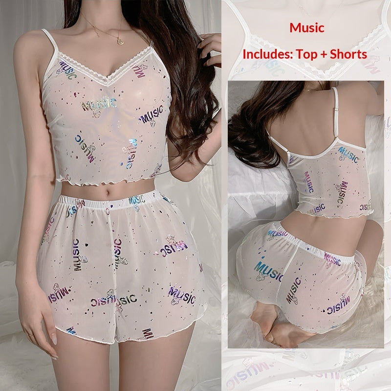 Leopard-print Pajama Set For Women Camisole And Shorts