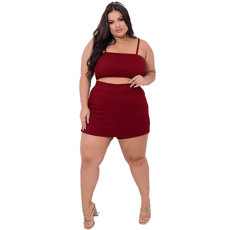Hips-hugging Suspender Two-piece Solid-color Culotte Set Fashionable And Elegant