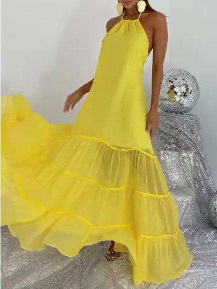 Solid Color Halter Neck Dress