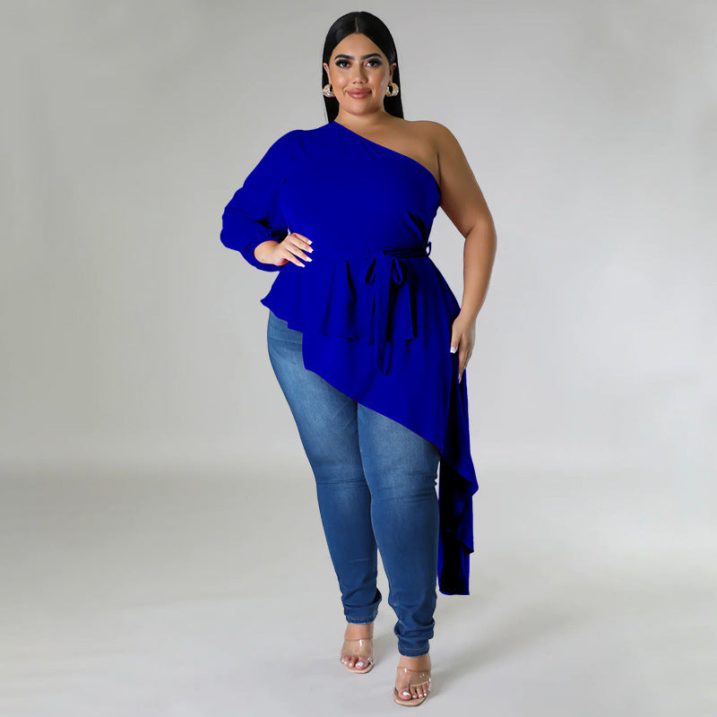 Fashionable Edgy Asymmetrical One-shoulder Long-sleeve Sexy Top