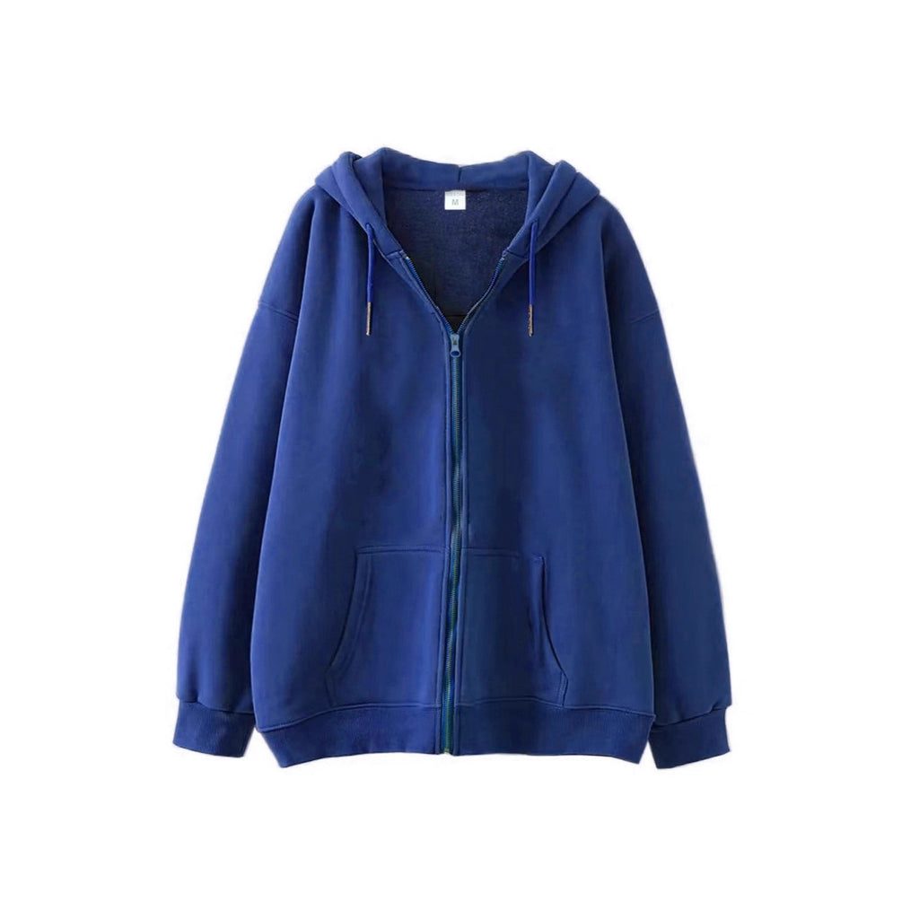 Full-zip Hoodie With Fleece-lined Solid-color Sweatshirt