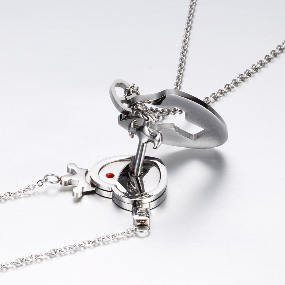 Valentine's Day Gift Titanium Steel Key Lock Necklace Set Pair