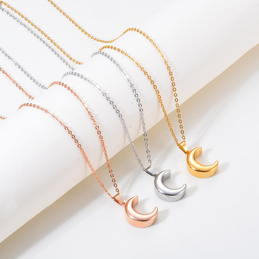 Stainless Steel Moon-Shaped Perfume Bottle Ash Pendant Necklace