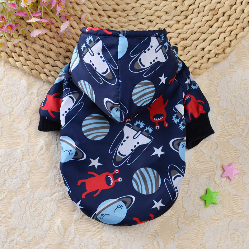 Fashion Cartoon Plus Velvet Windbreaker Small Dog Cat Clothes