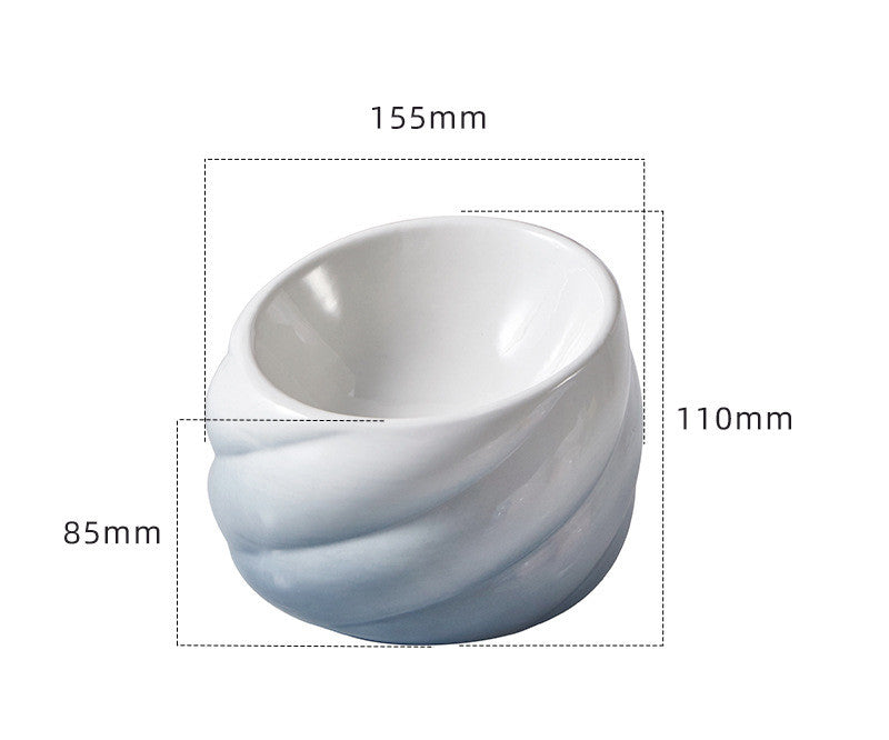 Ceramic flat-faced cat eating bowl with inclined mouth