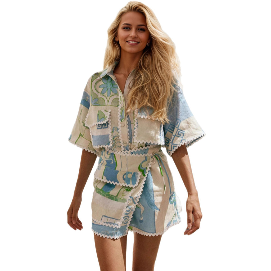 New Stylish And Versatile Floral-print Lace Set For Women