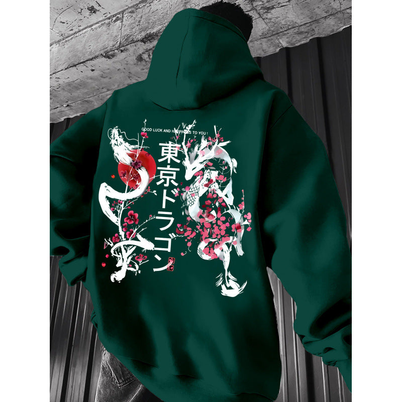 Japanese-style Pattern Hoodie, Light Gray Pullover
