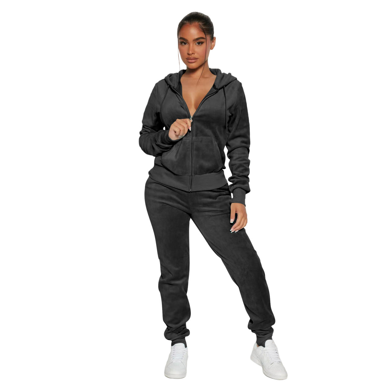 Women's Casual Silver Fox Fur Top And Pants Two-piece Set