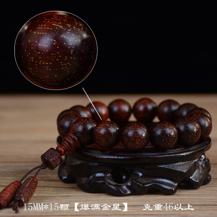 Zambian Blood Sandalwood Buddhist Bead Bracelet, Old Material, Small-Leaf Rosewood, High-Density Golden Star, Wholesale Prayer Bead Wooden Bracelet, Cultural and Artistic Crafts Manufacturer