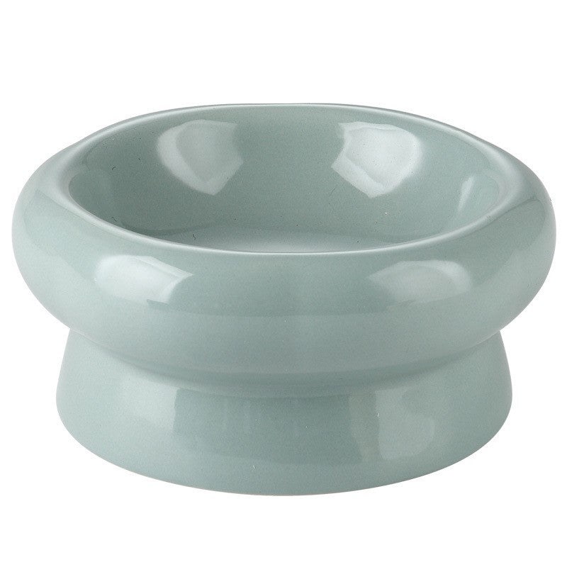 Ceramic cat bowl protects cervical spine high feet
